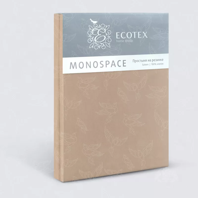 Простыня на резинке. Ecotex. Моноспейс. Бежевый.