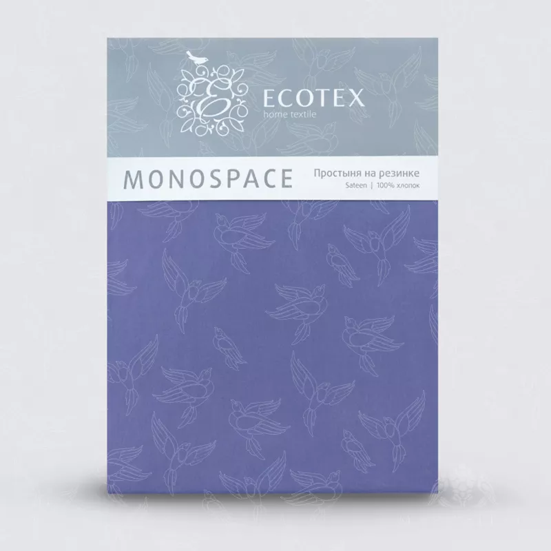 Простыня на резинке. Ecotex. Моноспейс. Синий.